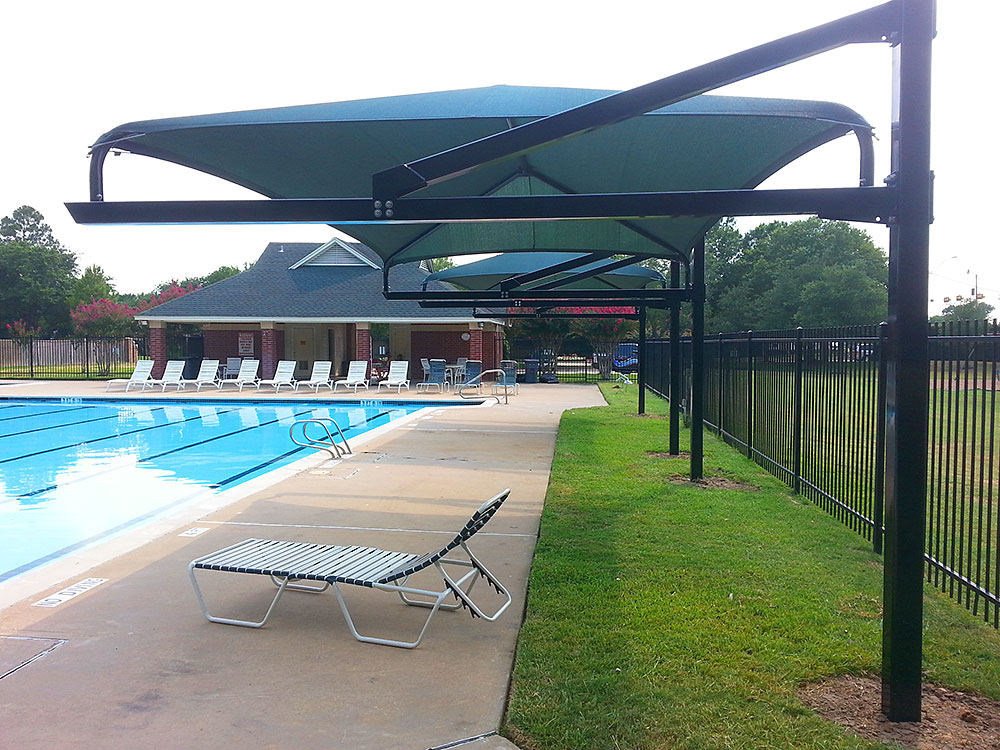 poolside shade with no barriers or tripping hazards